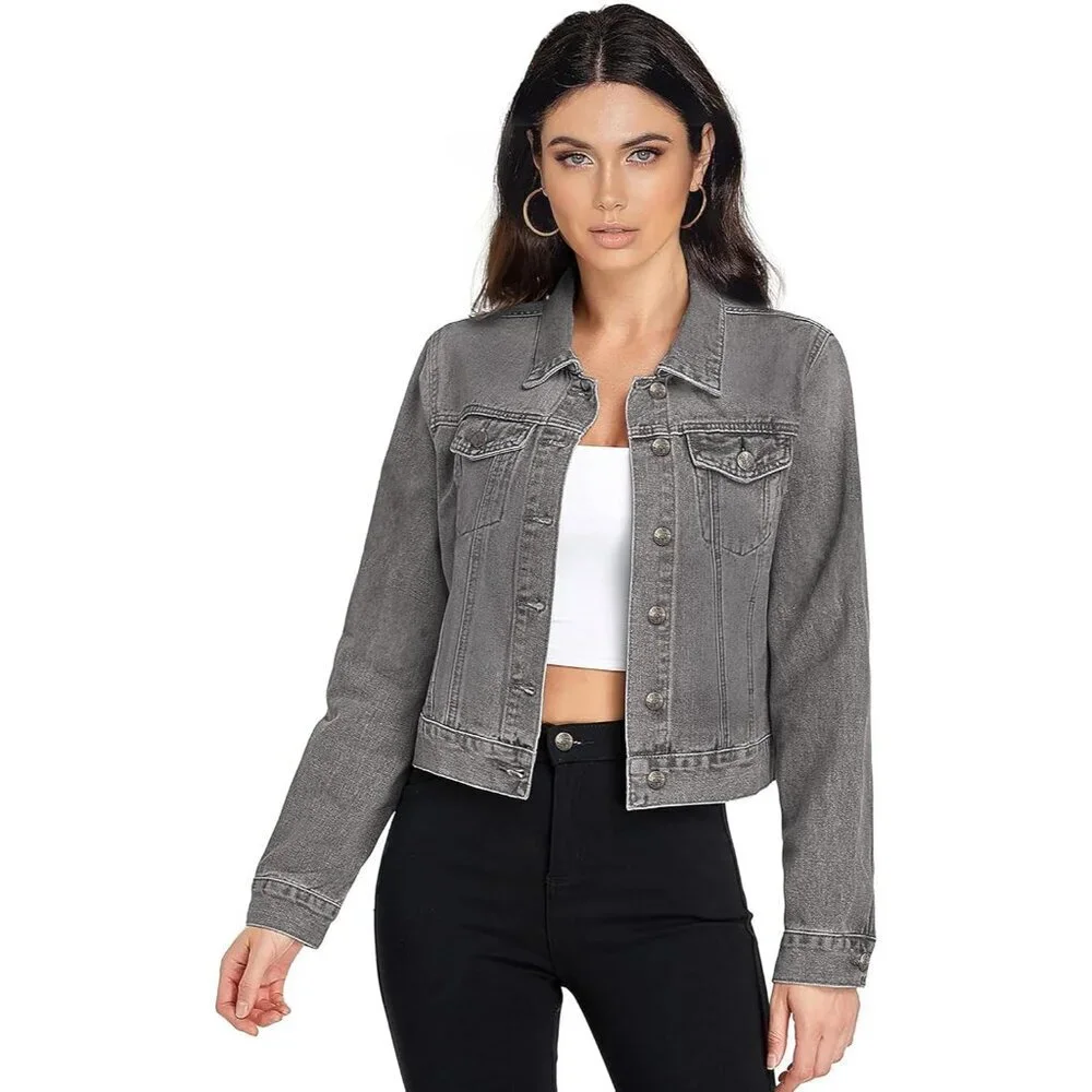 Women's Denim Jacket Medium Classic Fit Pockets Collared Button